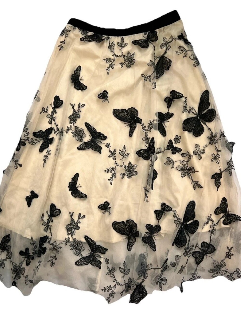 Elegant Black and Cream Embroidered Skirt with butterflies.L-XL. New no tags - Picture 5 of 6